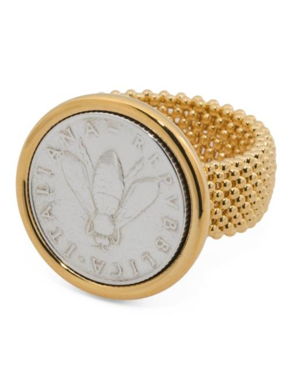 MILOR GOLD Made In Italy 14kt Gold Two Tone Bee Coin Ring
